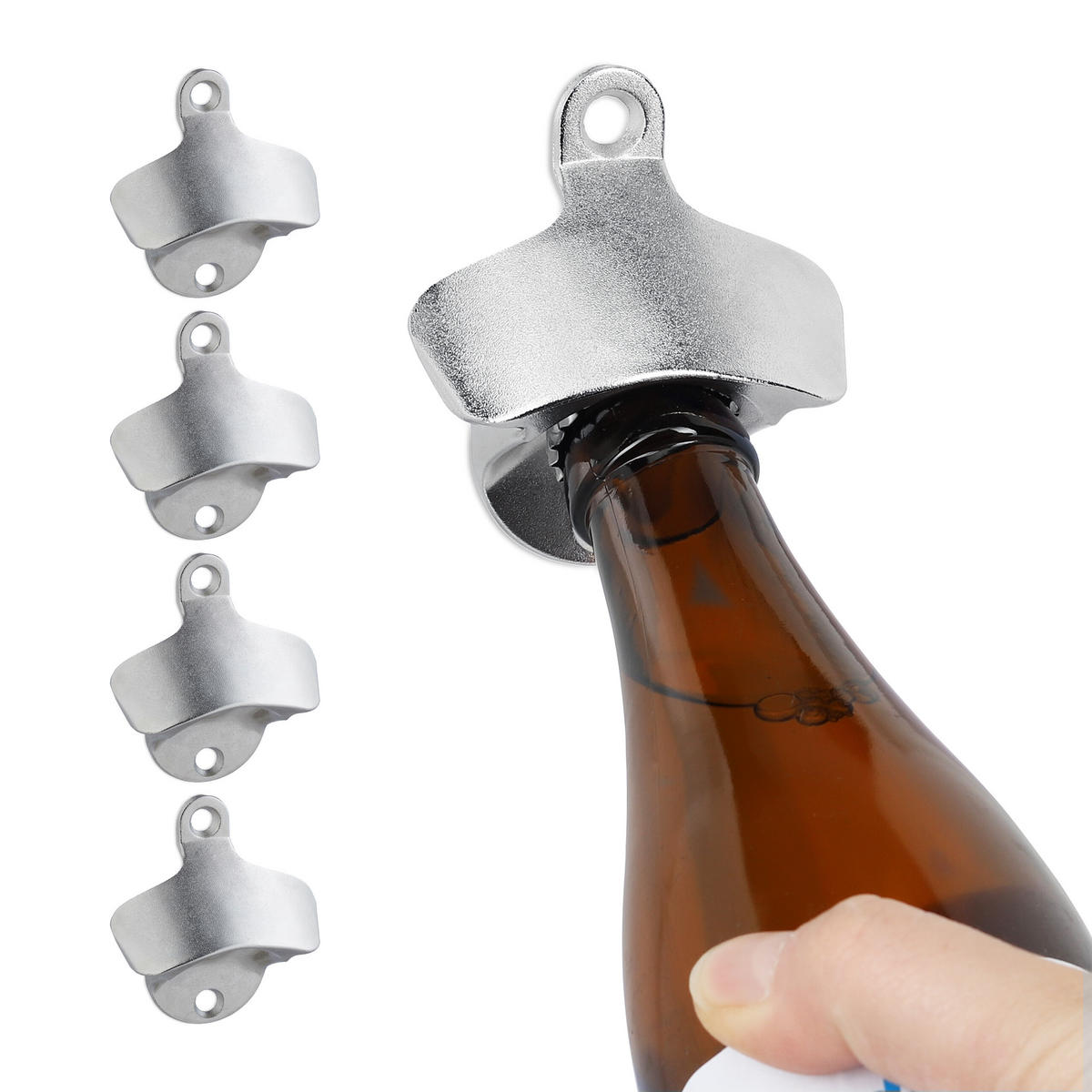 5XNÁSTENNÝ otvárač fliaš - strieborná, kov (3cm) - Relaxdays