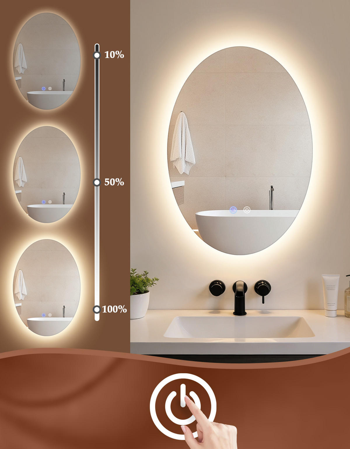 LED BADEZIMMERSPIEGEL 3/50/70cm - Weiß, Glas (3/70/50cm) - Nettlife