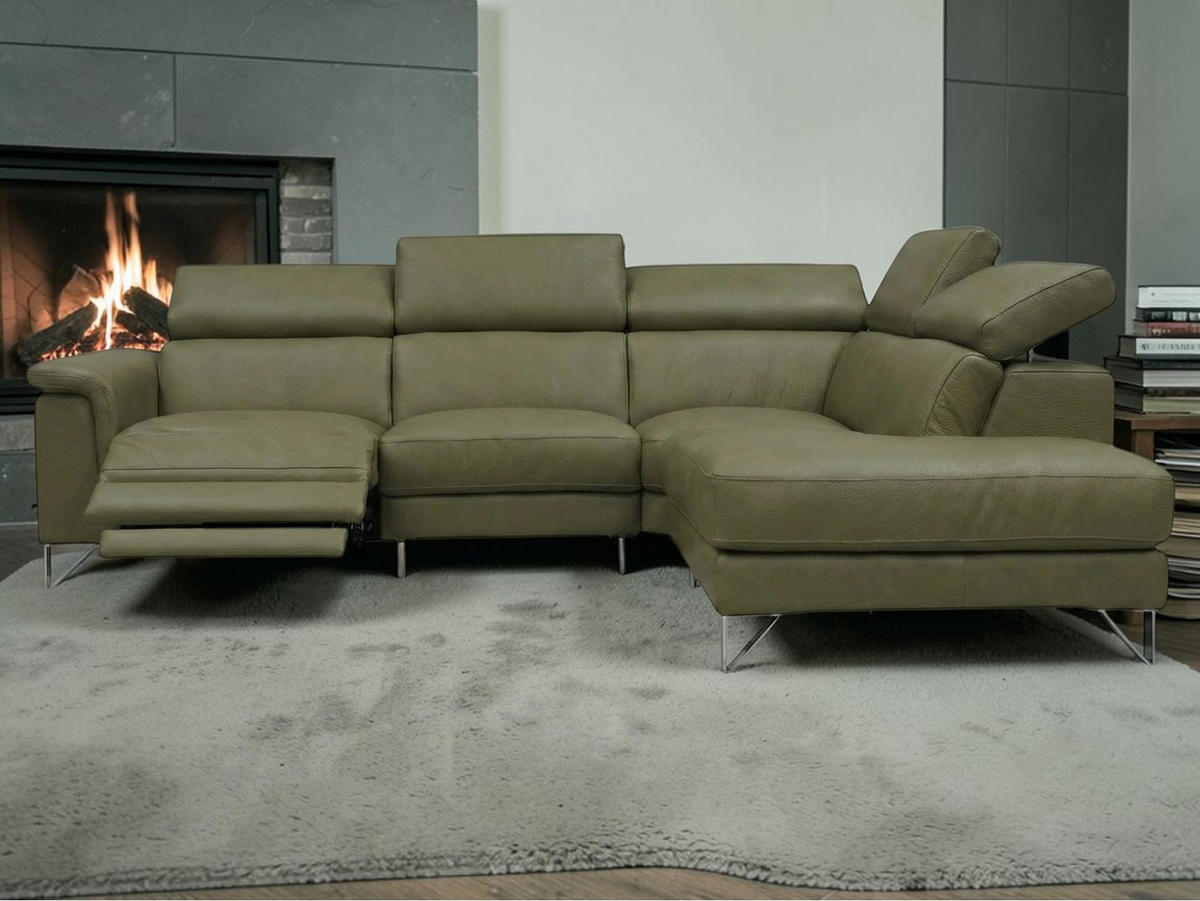 ECKSOFA Antares Echtleder mit 1 x Relaxfunktion Olivgrün - Olivgrün, Leder/Metall (276/224cm)