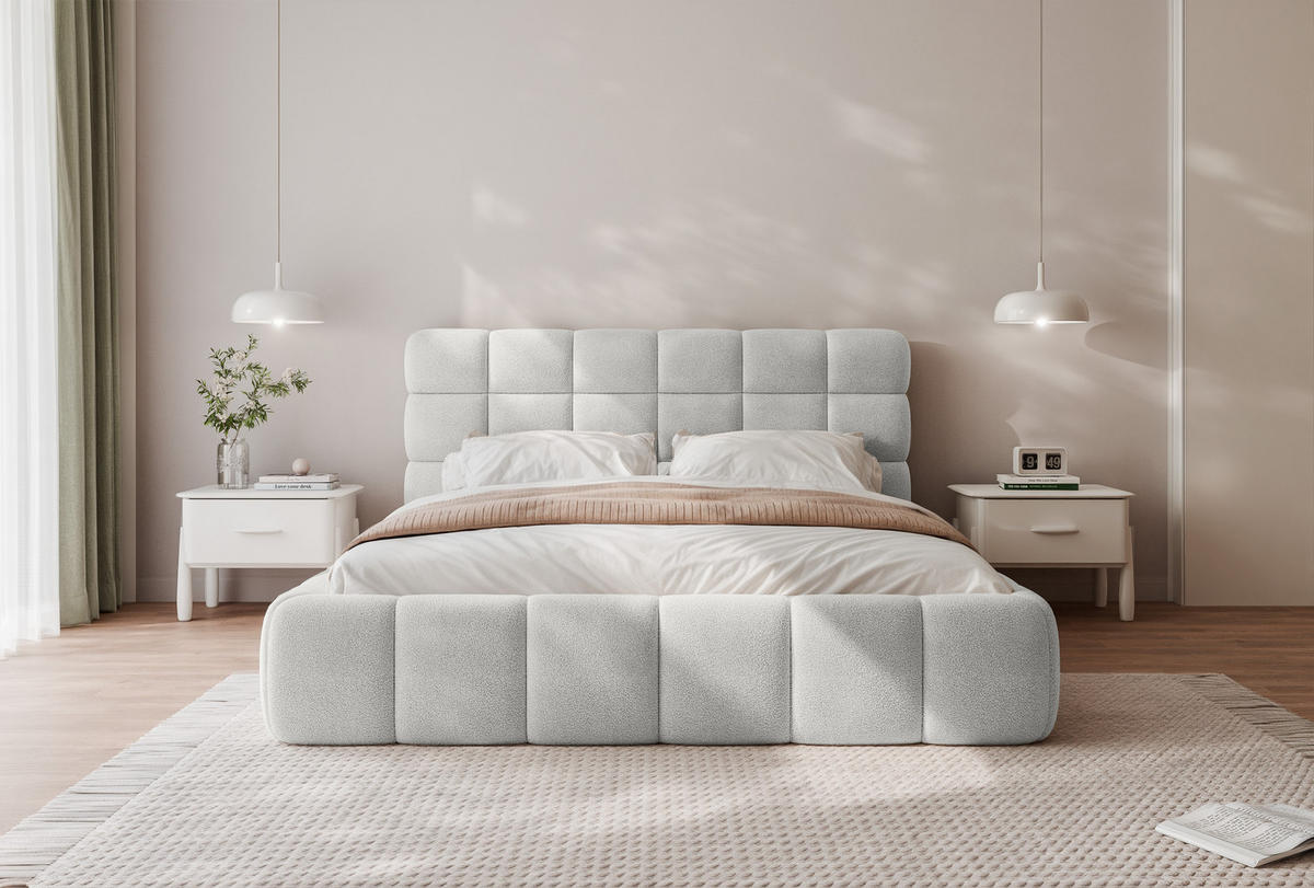 POLSTERBETT BIVIO 140x200 cm, Hellgrau - Grau, Textil (140/200cm) - Fedve