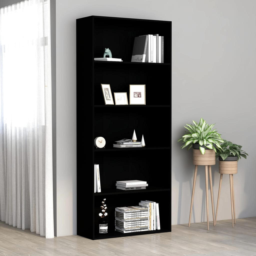BÜCHERREGAL 5 Fächer Schwarz 80x30x189 cm Holzwerkstoff - Schwarz, Holzwerkstoff (80/189/30cm) - furnicato
