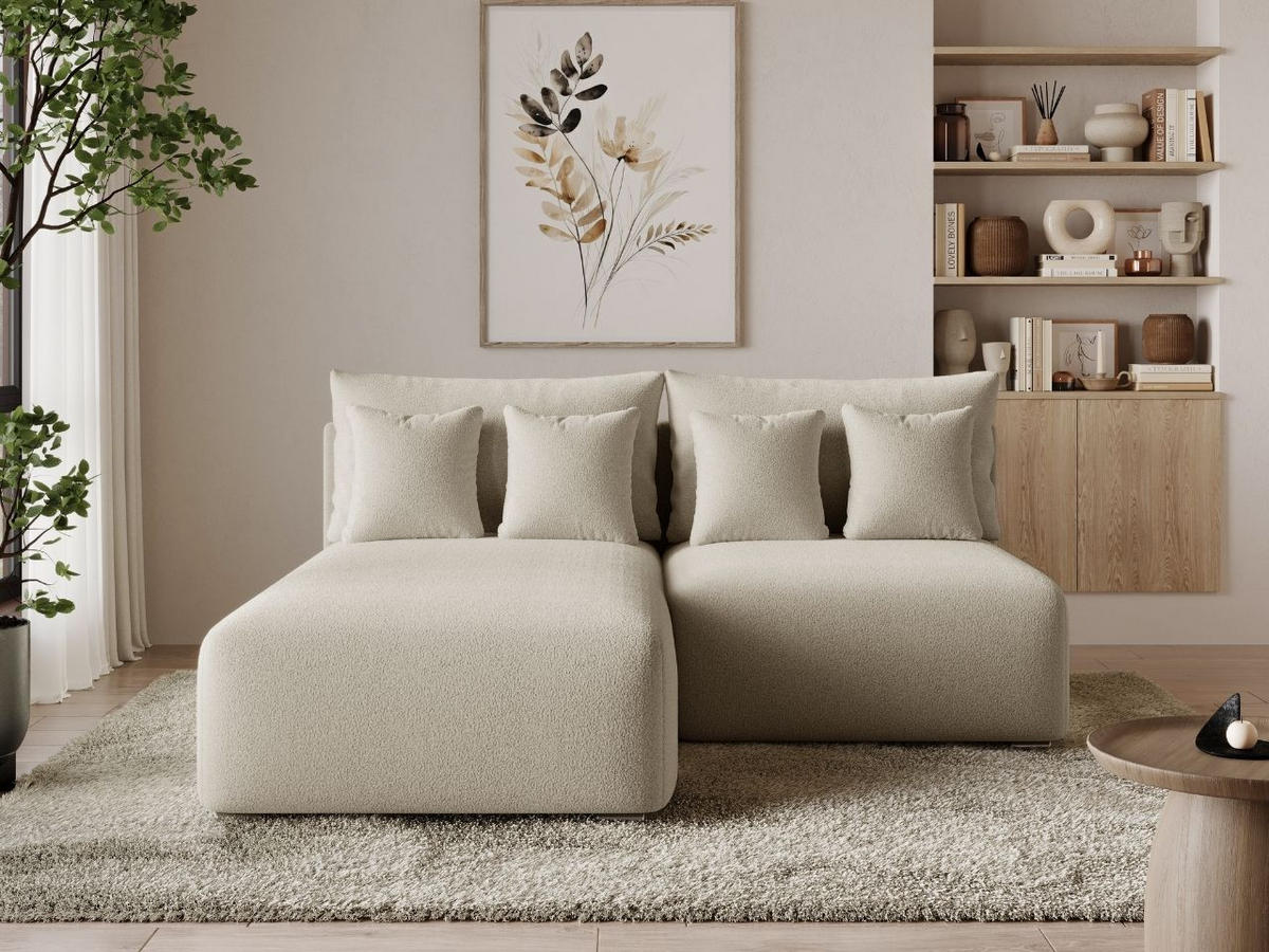 ECKSOFA Ronni Bouclé-Stoff Beige Rechts - Beige, Holz/Textil (206/190cm) - Graingold