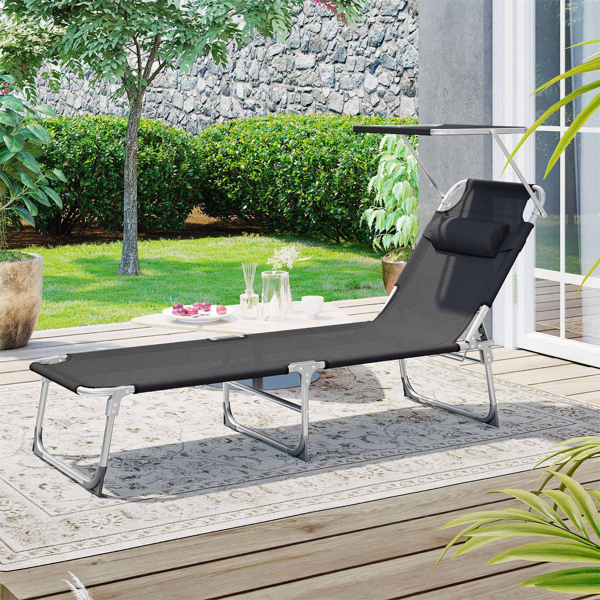 SONNENLIEGE GARTENLIEGE - Schwarz, Textil (193/30/53cm) - Hansiro