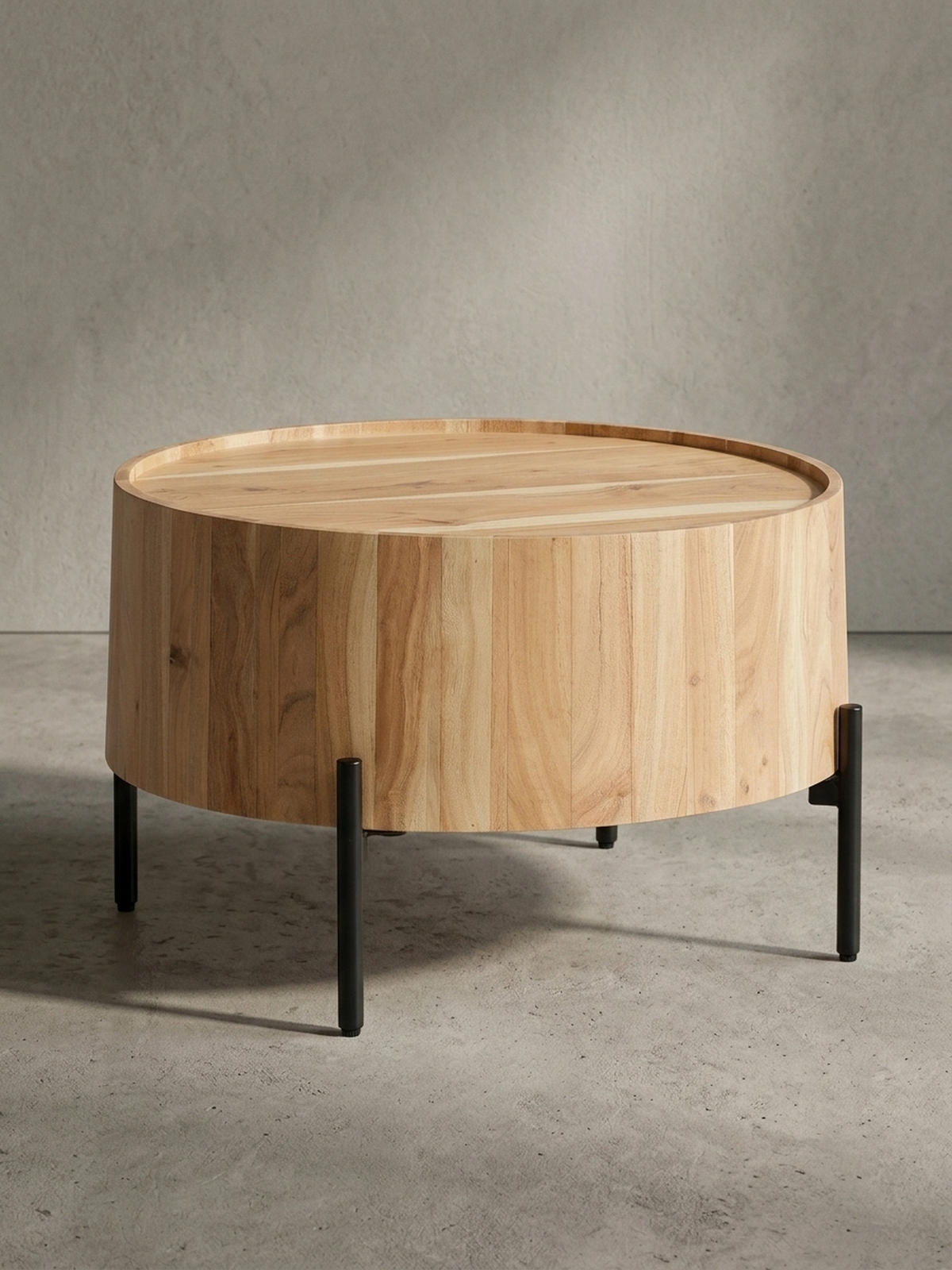 COUCHTISCH Akazie Massivholz Rund 60x60x41cm Metallgestell Braun/Schwarz - Schwarz/Akaziefarben, Holz/Metall (60/60/41cm) - KADIMA DESIGN