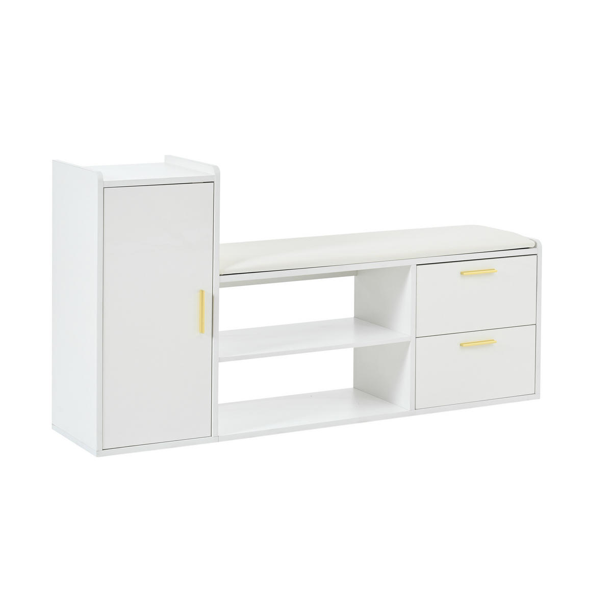 SCHUHSCHRANK Weiß Hochglanz 2 Schubladen 128x30x68cm Sitzbank - Weiß, Holzwerkstoff (30/68/128cm) - FLIEKS