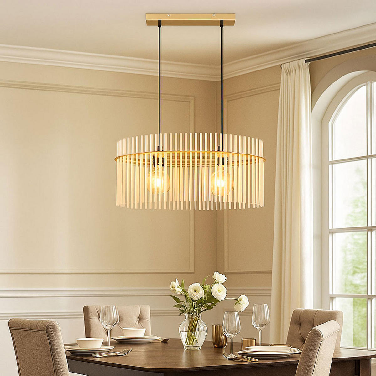 HÄNGELEUCHTE GORLEY Glasstäbe Opal Gold - Goldfarben, Glas (60/23/140cm) - Globo Lighting