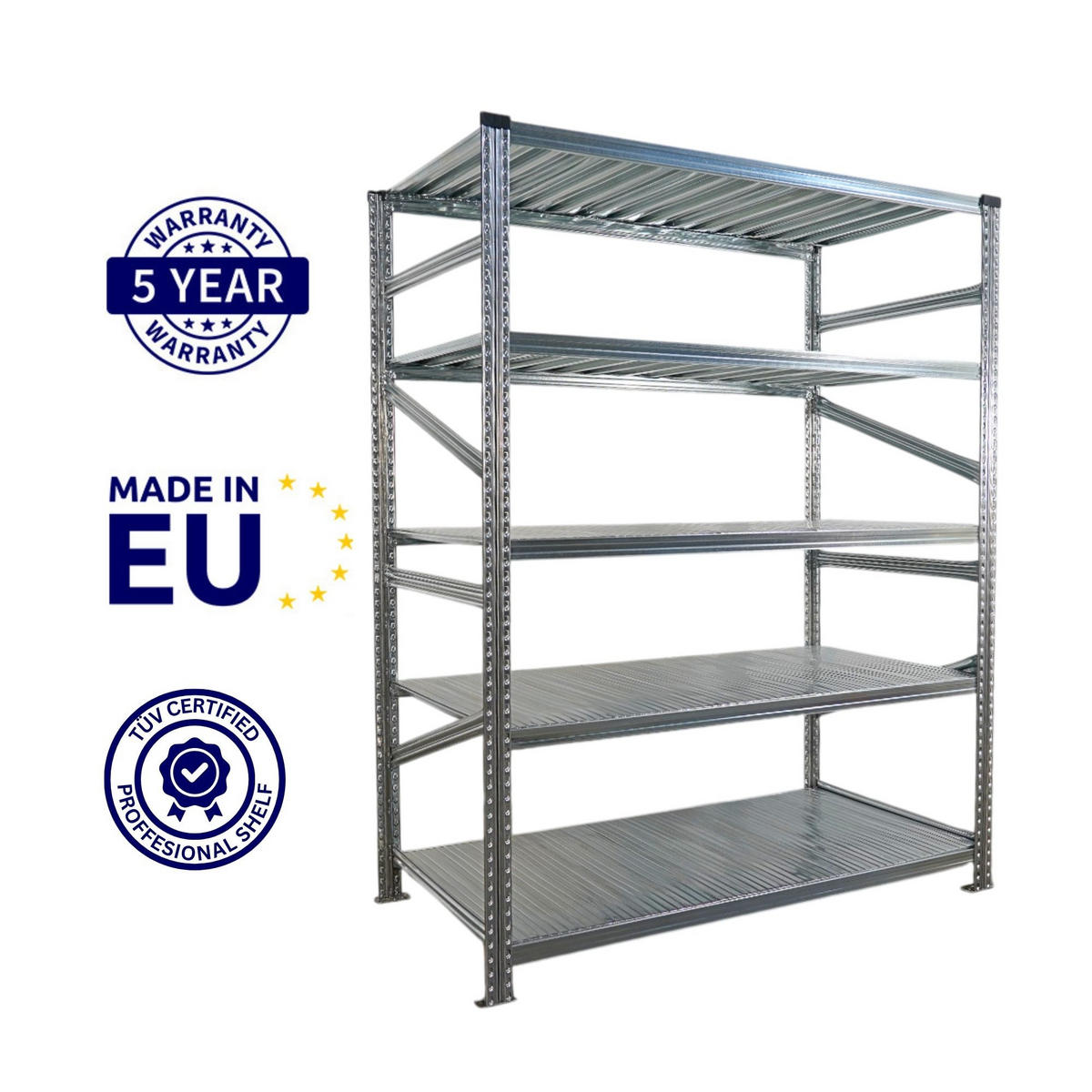 FACHBODENREGAL Proximo Stecksystem 200x150x80cm 5 Ebenen Fachlast 130 kg Beidseitig nutzbar Verzinkt - Silberfarben, Metall (150/200/80cm) - PROREGAL
