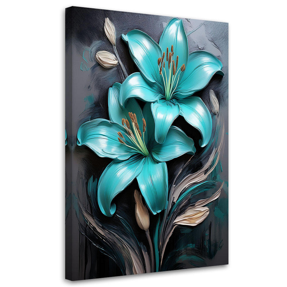 WANDBILD lilienblume türkis bemalt - Türkis, Textil (40/60cm) - Feeby