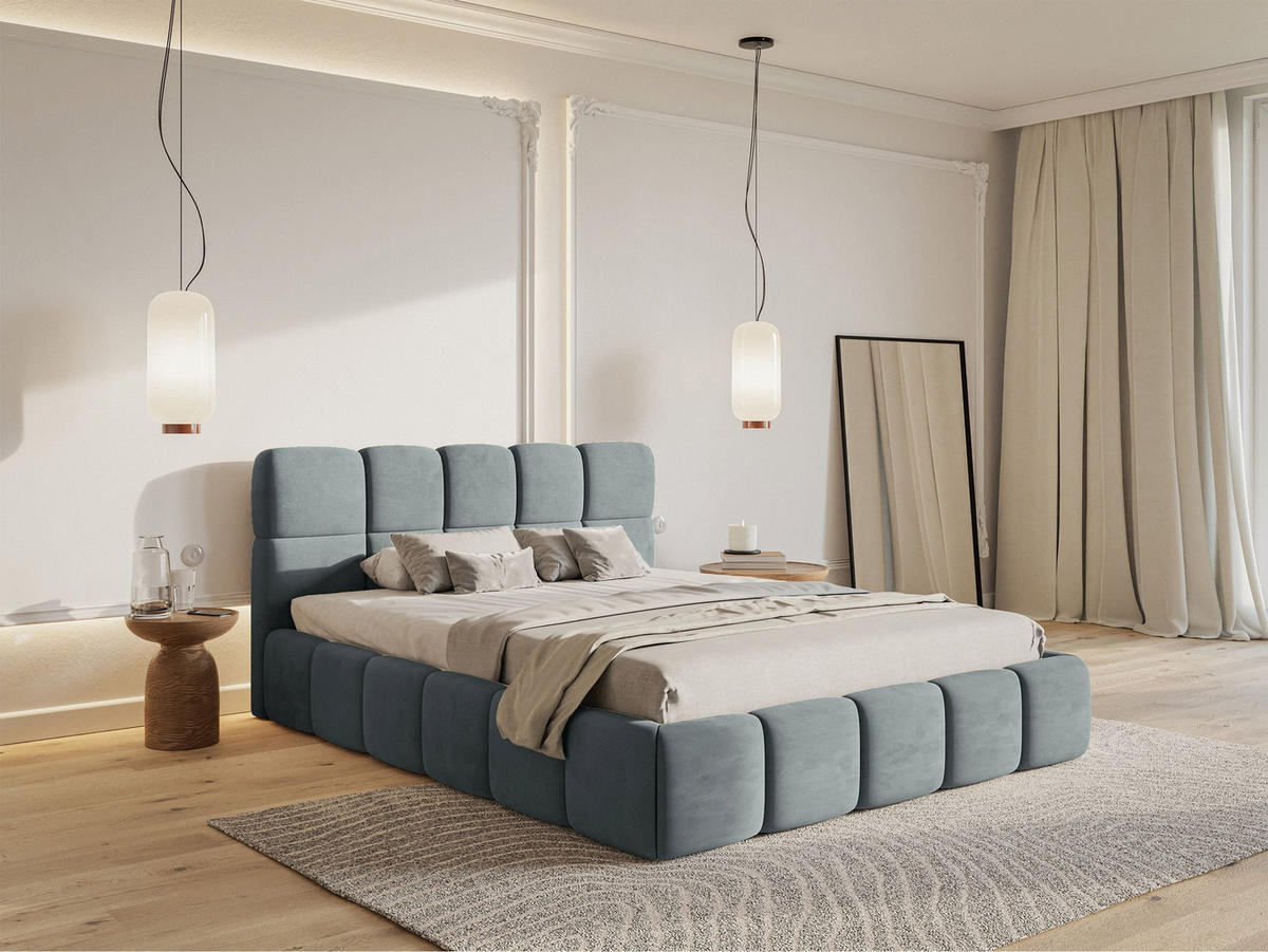 POLSTERBETT Cloudy Grau 180x200 cm, wasserabweisend, Samt - Schwarz/Grau, Kunststoff/Textil (180/200cm) - Selsey
