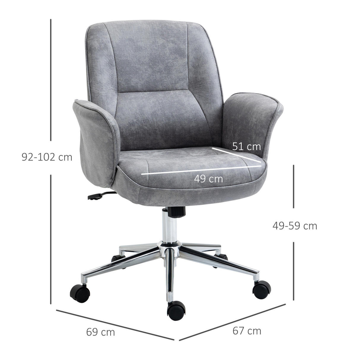 DREHSTUHL 67/92-102/69 cm Hellgrau aus Polyester höhenverstellbar mit Wippfunktion - Hellgrau, Kunststoff (69/102/67cm) - OKMYHOME