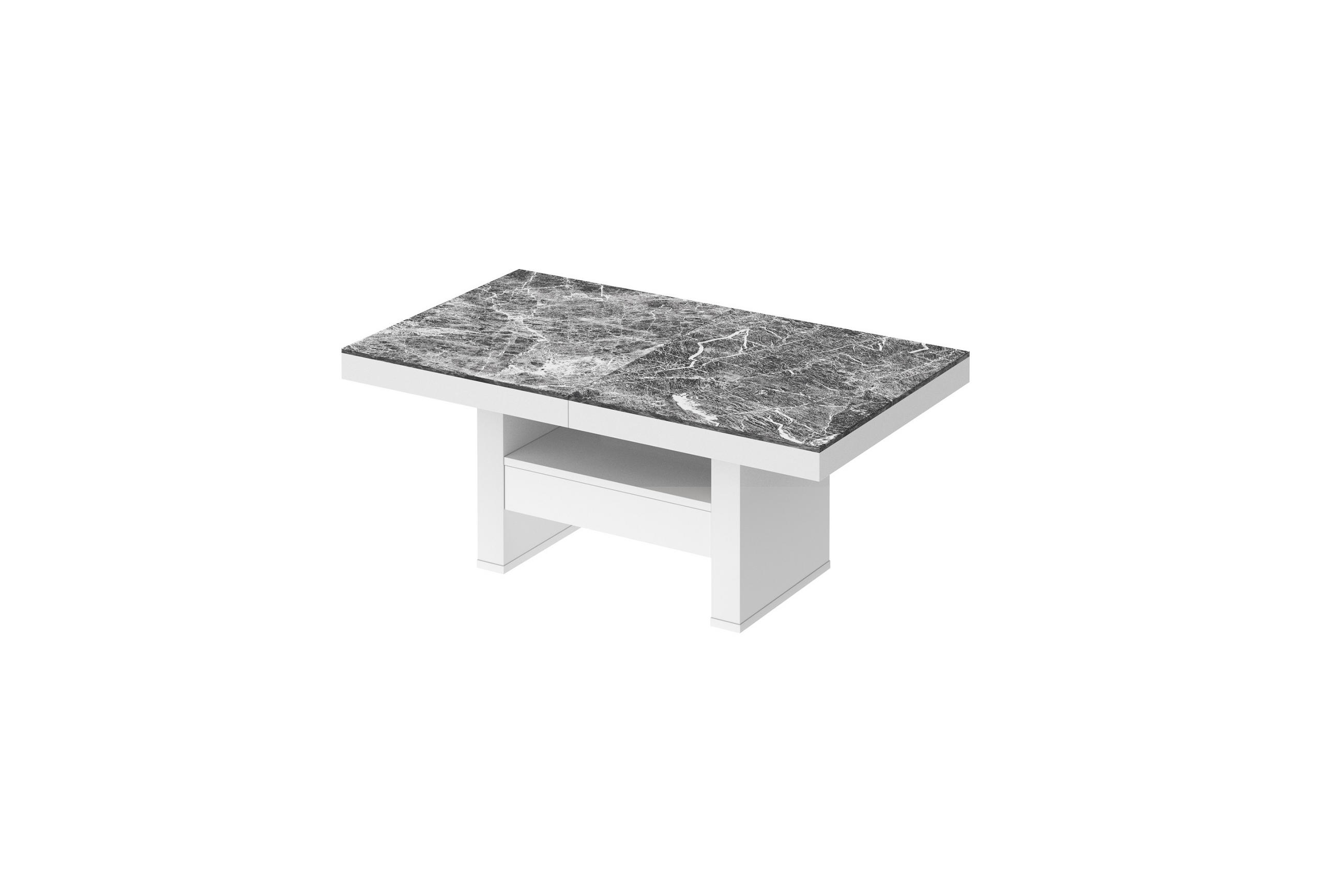 COUCHTISCH rechteckig Marmor dunkel Weiß Hochglanz Höhenverstellbar ausziehbar 12/75/55 cm - Weiß Hochglanz/Anthrazit, Holzwerkstoff (75/120/55cm)