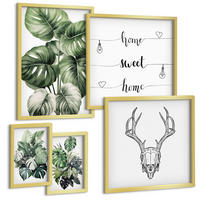 BILDER SET 5er Set - 50x50 cm & 20x30 cm & 40x60 cm Goldrahmen - Ausblicke auf Berge, Flüsse und Wasserfälle - Goldfarben, Kunststoff (40/60cm) - TULUP
