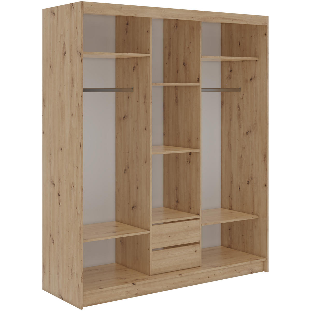 SCHWEBETÜRENSCHRANK mit Schubladen 180 - SKORIA - Eiche Artisan mit Spiegel - Alufarben/Eiche Artisan, Holzwerkstoff/Metall (180/216/61cm) - MKS