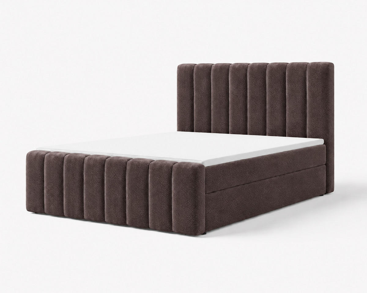 BOXBETT 01 BIS 160 x 200 cm - Vibe - Modernes Polsterbett mit Bettkasten inkl. PU-Schaum-Topper und Federmechanismus - Braun, Holz (160/200cm) - ROYAL24_MARKT