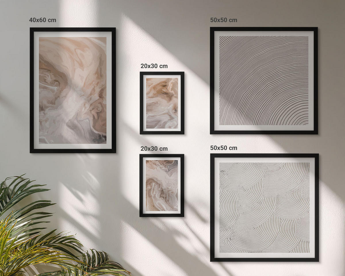 WANDBILDER 5er-Set - 50x50 cm & 20x30 cm & 40x60 cm Schwarzer Rahmen - Marmorstein-Texturmuster - Schwarz, Kunststoff (40/60cm) - ArtPrintCave