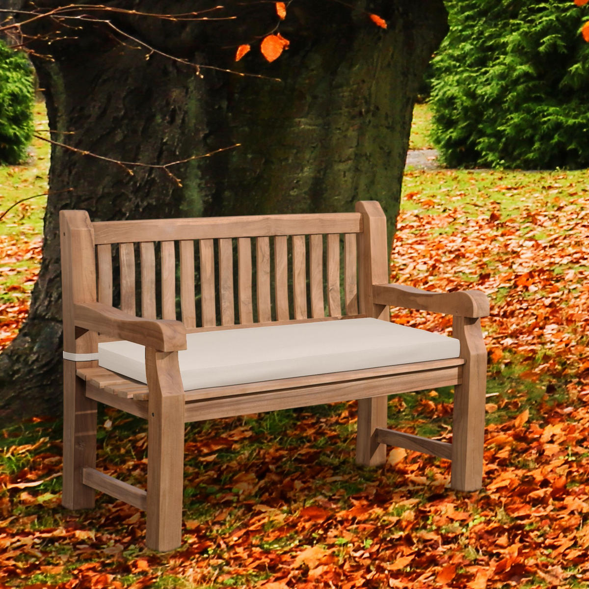 GARTENBANK Teakbank Dabel Holz Creme Holzbank 120cm - Creme, Holz (120/93/61cm) - DELUKE