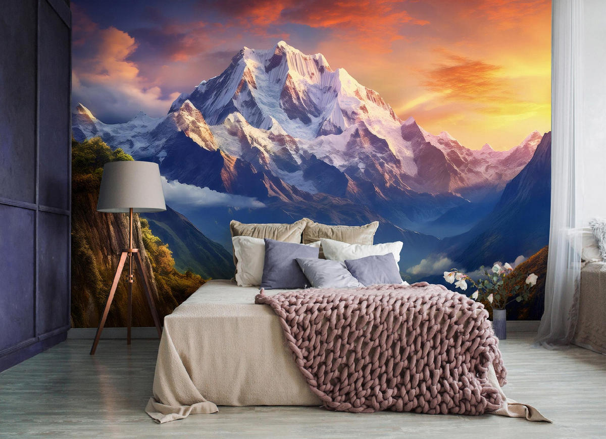 FOTOTAPETE Gebirge Natur Blau 254x184 cm - Multicolor, Papier (254/184cm) - Wallarena