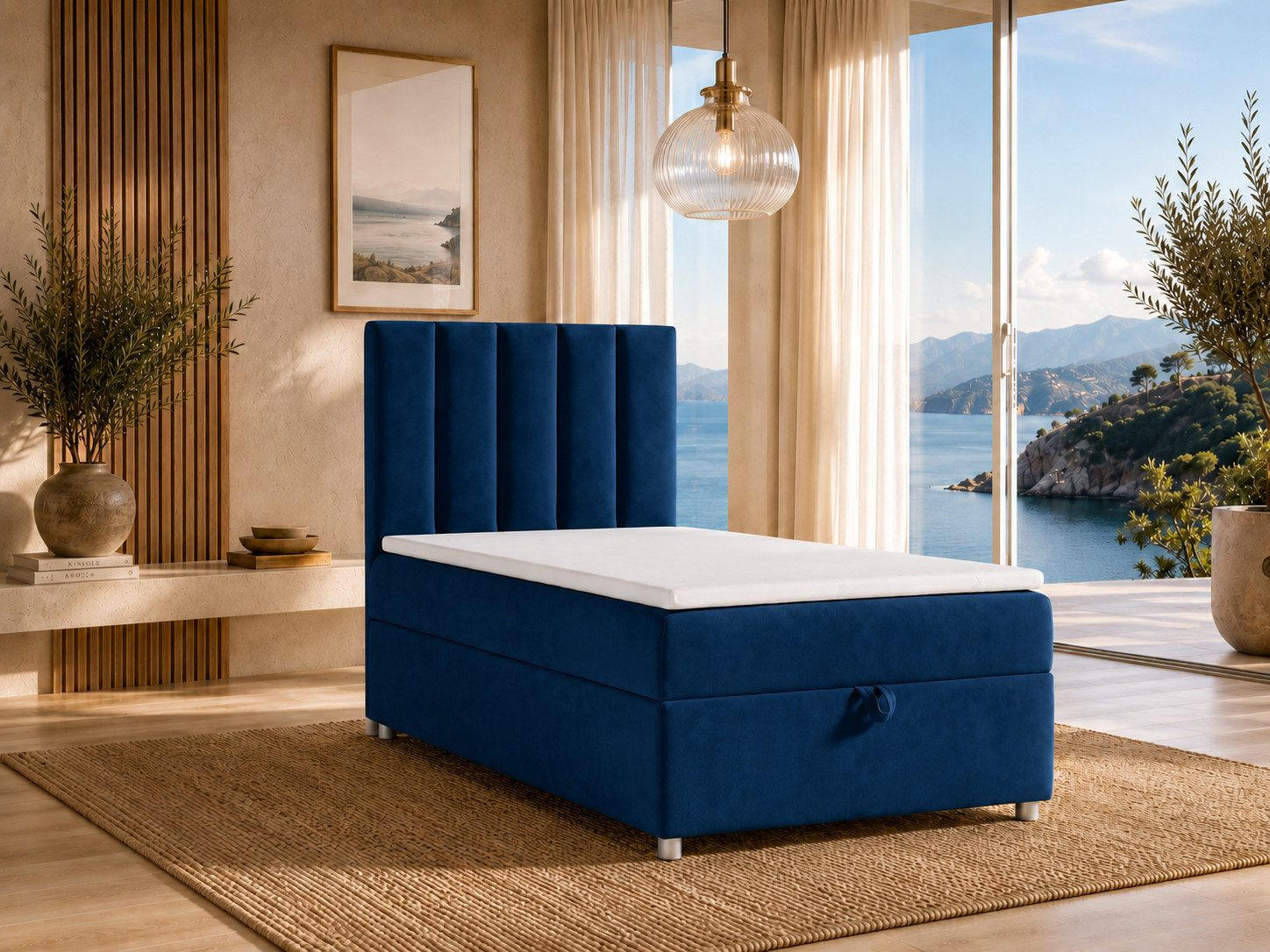 BOXBETT mit Bettkasten Trinity K-10 SINGLE Bonellfederkern inkl. Topper - Blau, Holz/Holzwerkstoff (90/200cm) - Best For Home