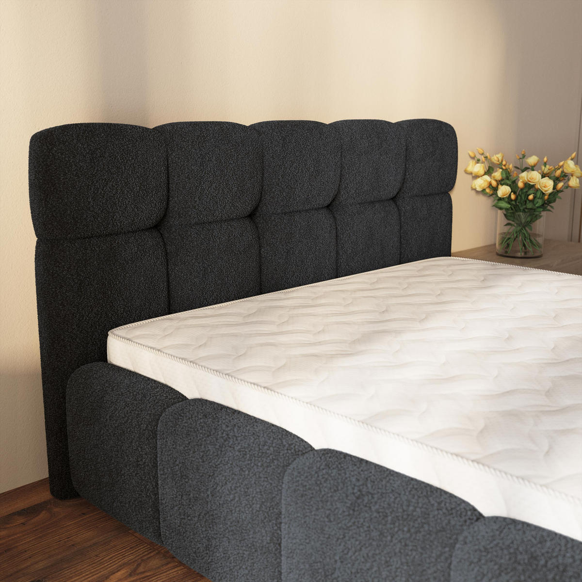 ČALOUNĚNÁ POSTEL ELIZJA 140x200 cm, s úložným prostorem, Černá - QUELLE 100 - černá, dřevo/textil (140/200cm) - MASSENO