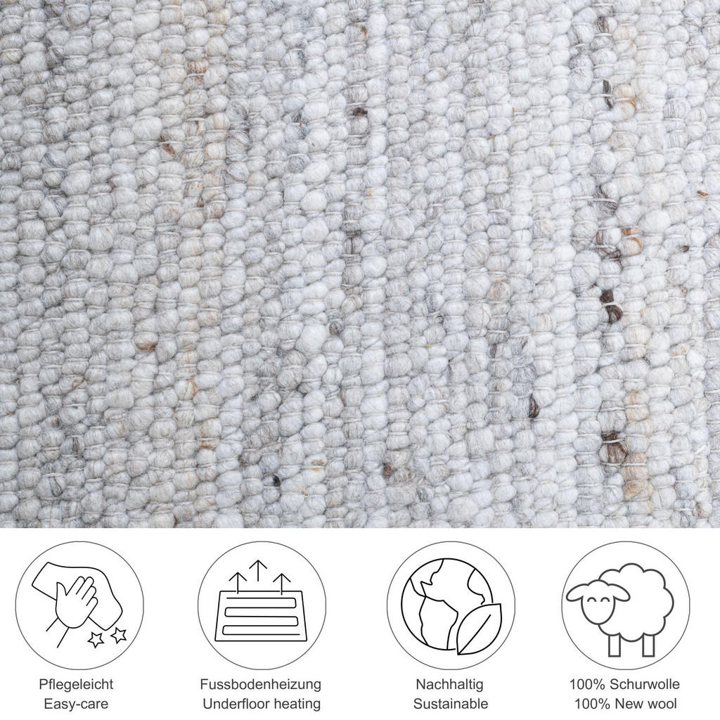 Thumbnail - Rug and Roll Handwebeteppich, Hellgrau, Textil, Uni, Rechteckig, 70x140 cm, antistatisch, Teppiche & Böden, Teppiche, Na...