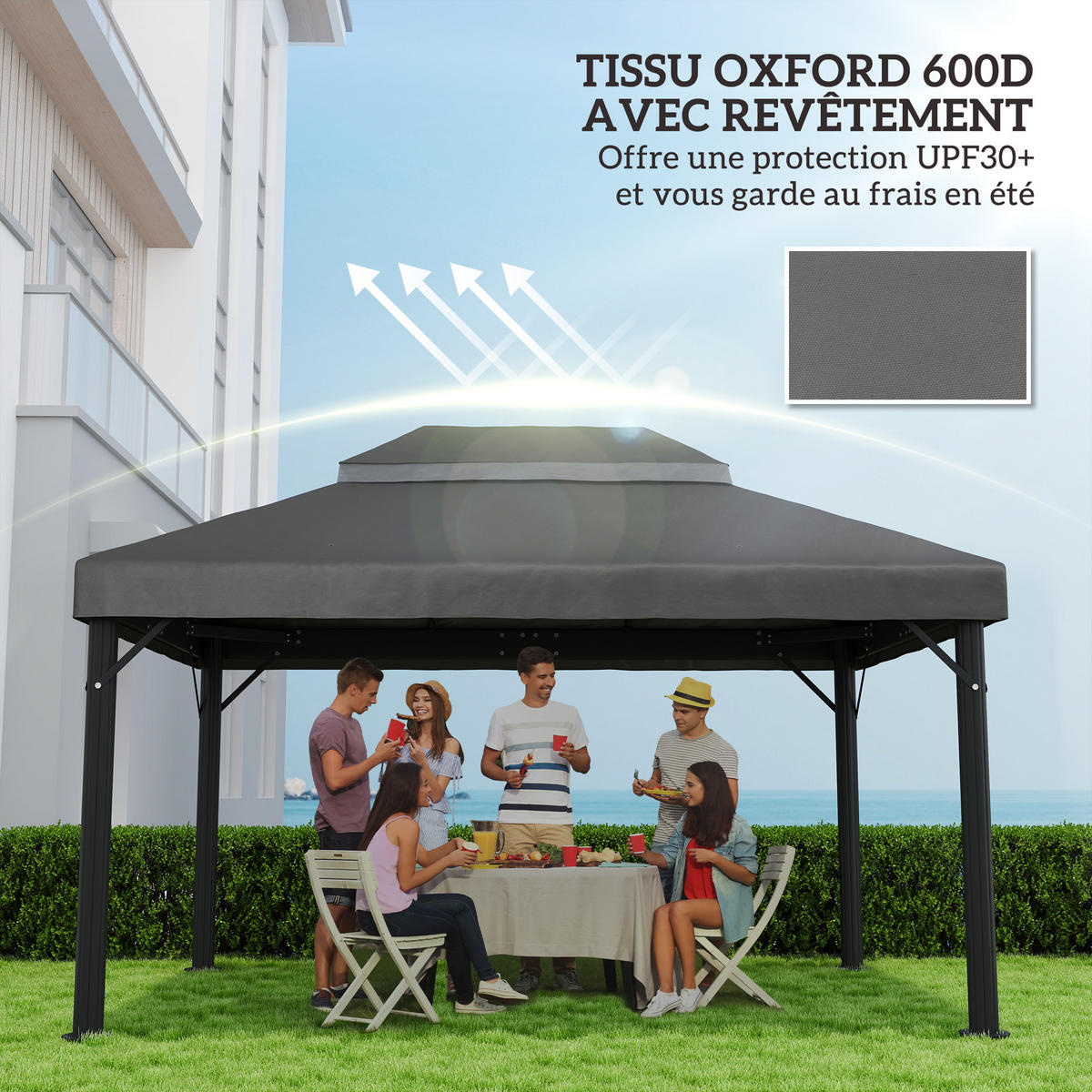 ERSATZDACH, 4x3 m für Pergola, Doppeldach, Polyester 370 g/m², grau, Ablauflöcher - Multicolor, Textil (400/300cm) - FORIOUS
