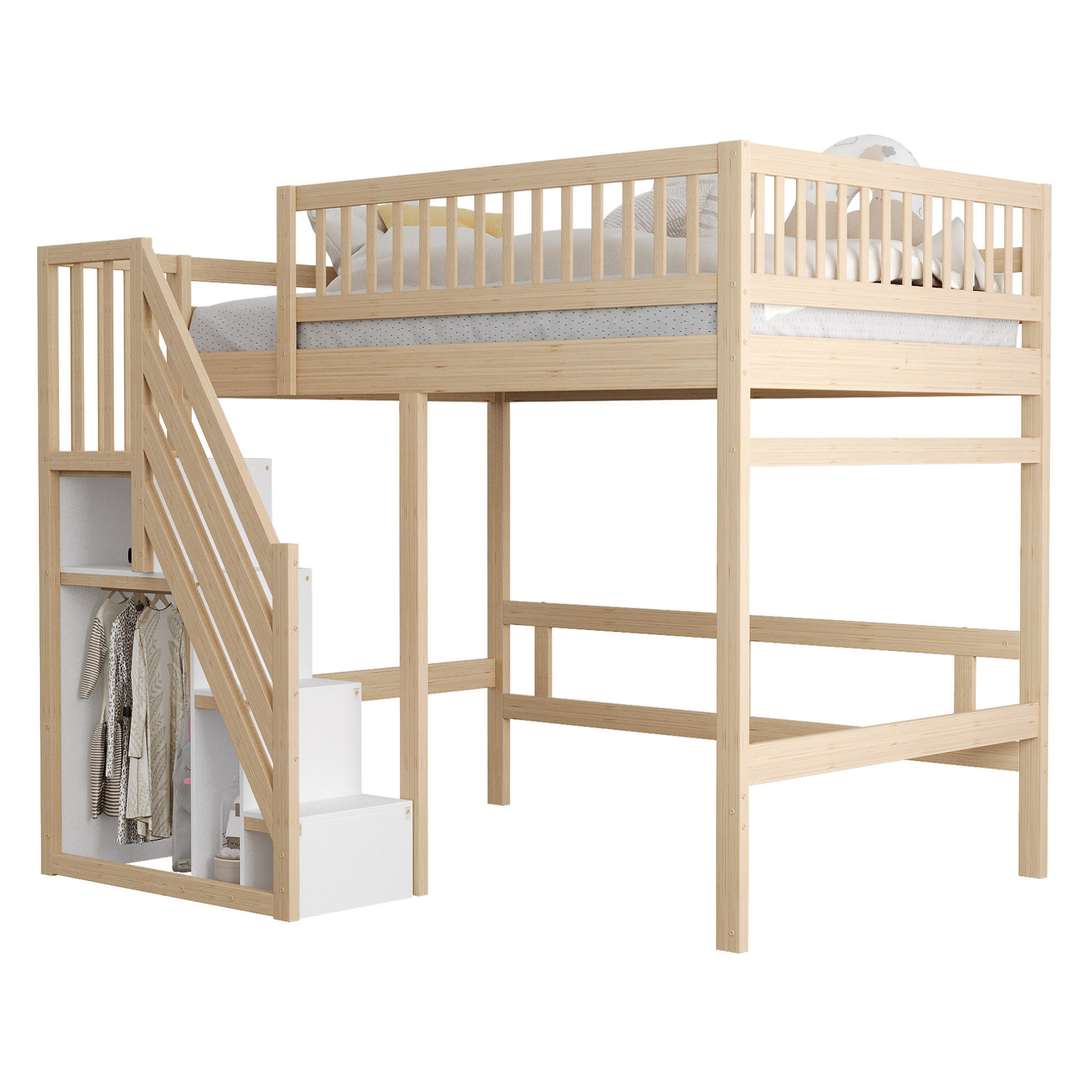 HOCHBETT 140/200 cm aus Holzwerkstoff mit Aufbewahrungstreppe und hohem Geländer, Natur - Naturfarben, Holzwerkstoff (140/200cm) - Redom
