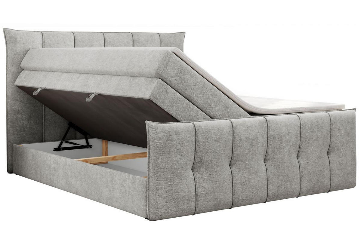 BOXSPRINGBETT SUPREME mit Topper und Bettkasten, Silberfarben, 160x200 cm - Silberfarben, Textil (160/200cm) - KS Home Concept