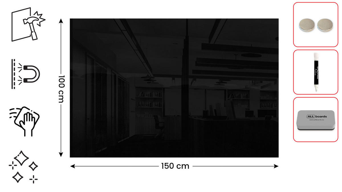 GLASBOARD - Schwarz 150x100cm - Schwarz, Glas (150/100/0.7cm) - ALLboards