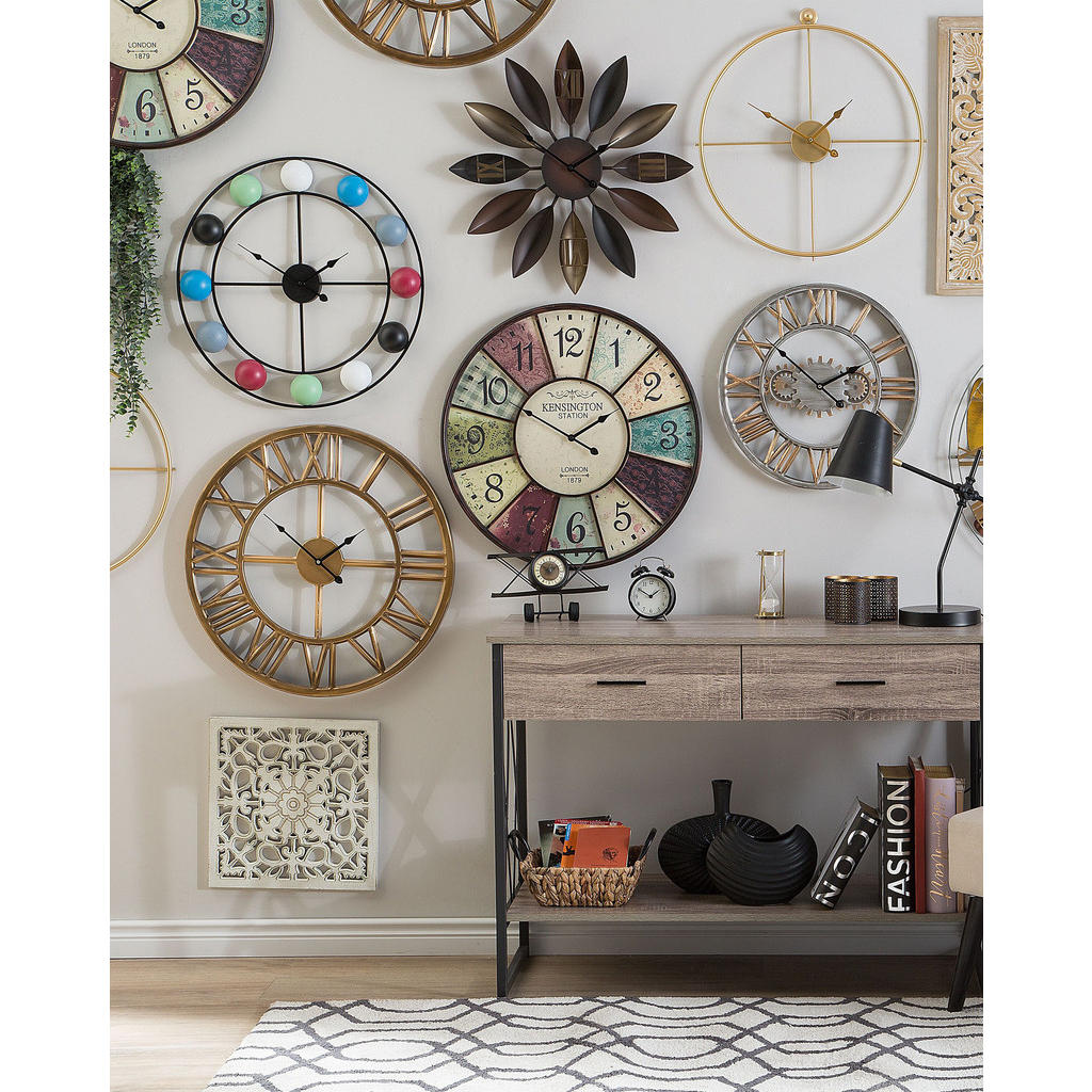 Thumbnail - Beliani Wanduhr, Silber, Metall, Stadtarchitektur, 46x46x2 cm, Dekoration, Uhren, Wanduhren