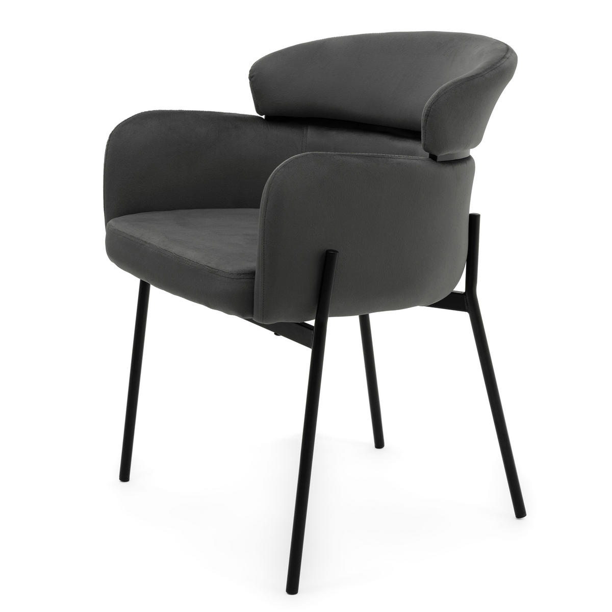 STUHL BOLZANO gepolsterter mit Steppung - grau - Samt Velour - Schwarz/Grau, Textil/Metall (62/80/61cm) - NEW HOME