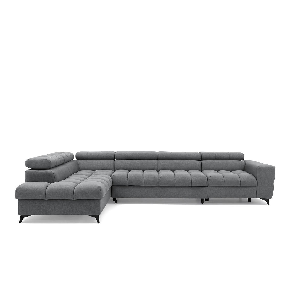 ECKSOFA PUDDING MAXI L Links mit Schlaffunktion 125x195 Velours Dunkelgrau - Dunkelgrau/Schwarz, Holz/Textil (203/350cm) - Muffo