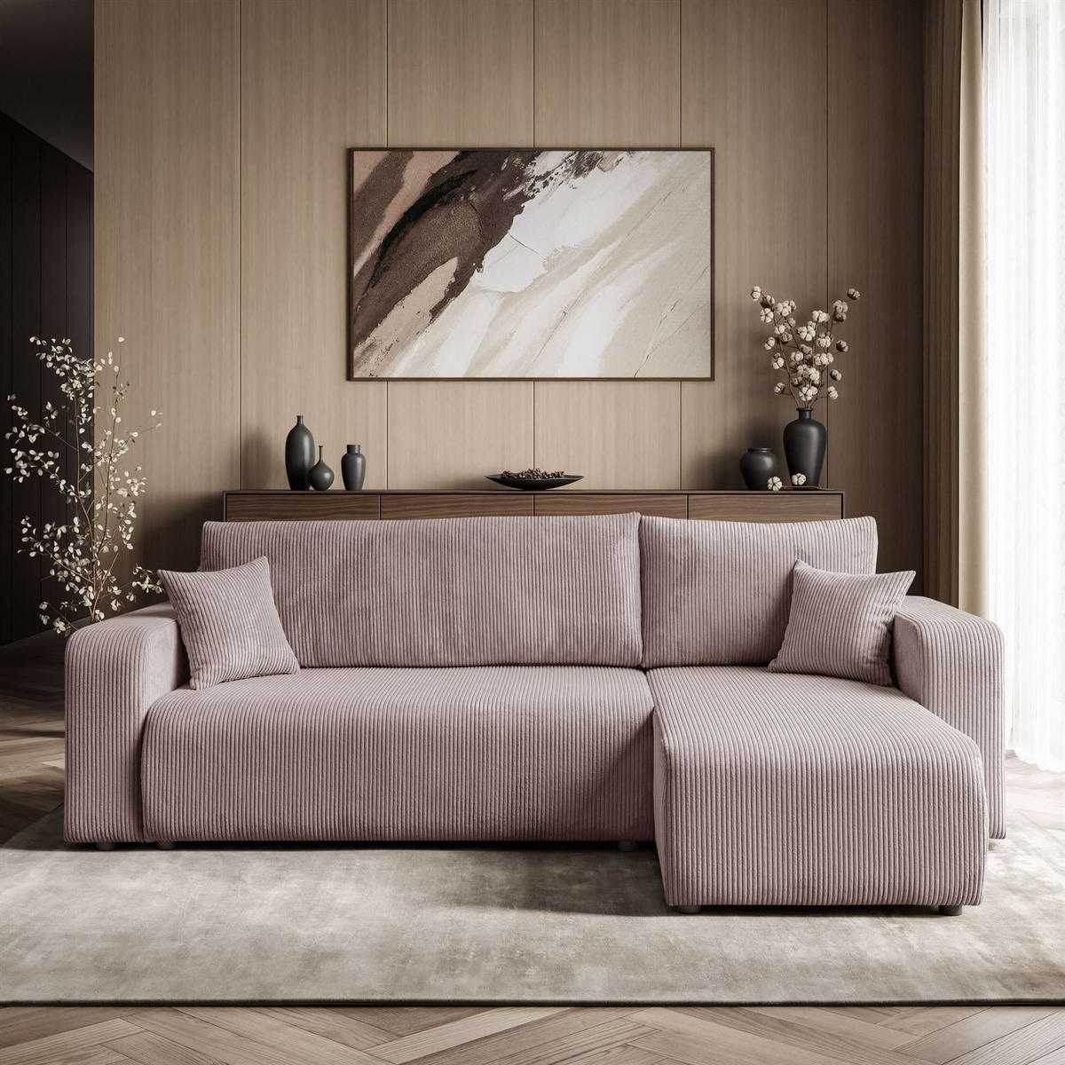 Ecksofa PRESTIGE L, Poso 27 - Rosa, Textil (247/143cm) - Lookway