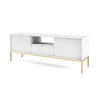 LOWBOARD Eternas 2T 1S Weiß 154/56/39 cm – goldene Füße, mit geriffelten Fronten und offener Ablage - Goldfarben/Weiß, Holzwerkstoff (154/56/39cm) - AX Living