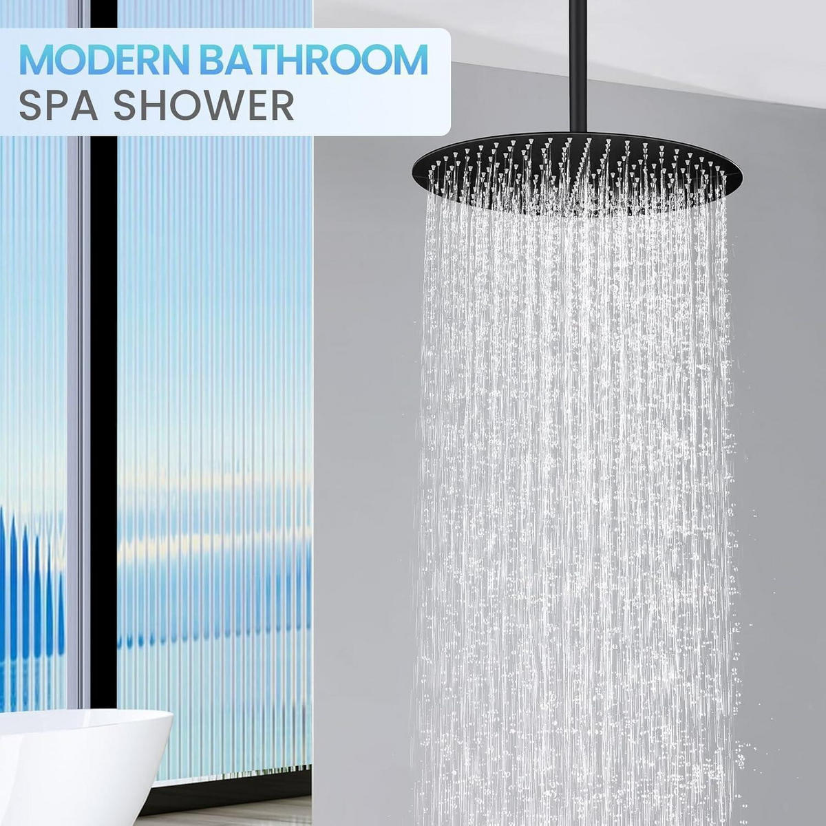 REGENDUSCHE 40 cm Schwarz Edelstahl 304 - Schwarz, Metall (40.6/12.7/40.6cm)