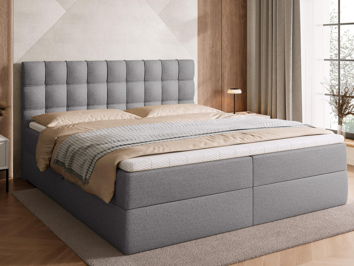 BOXBETT Detroit mit Topper 180/200 Grau - Grau, Textil (180/200cm) - Bromarkt