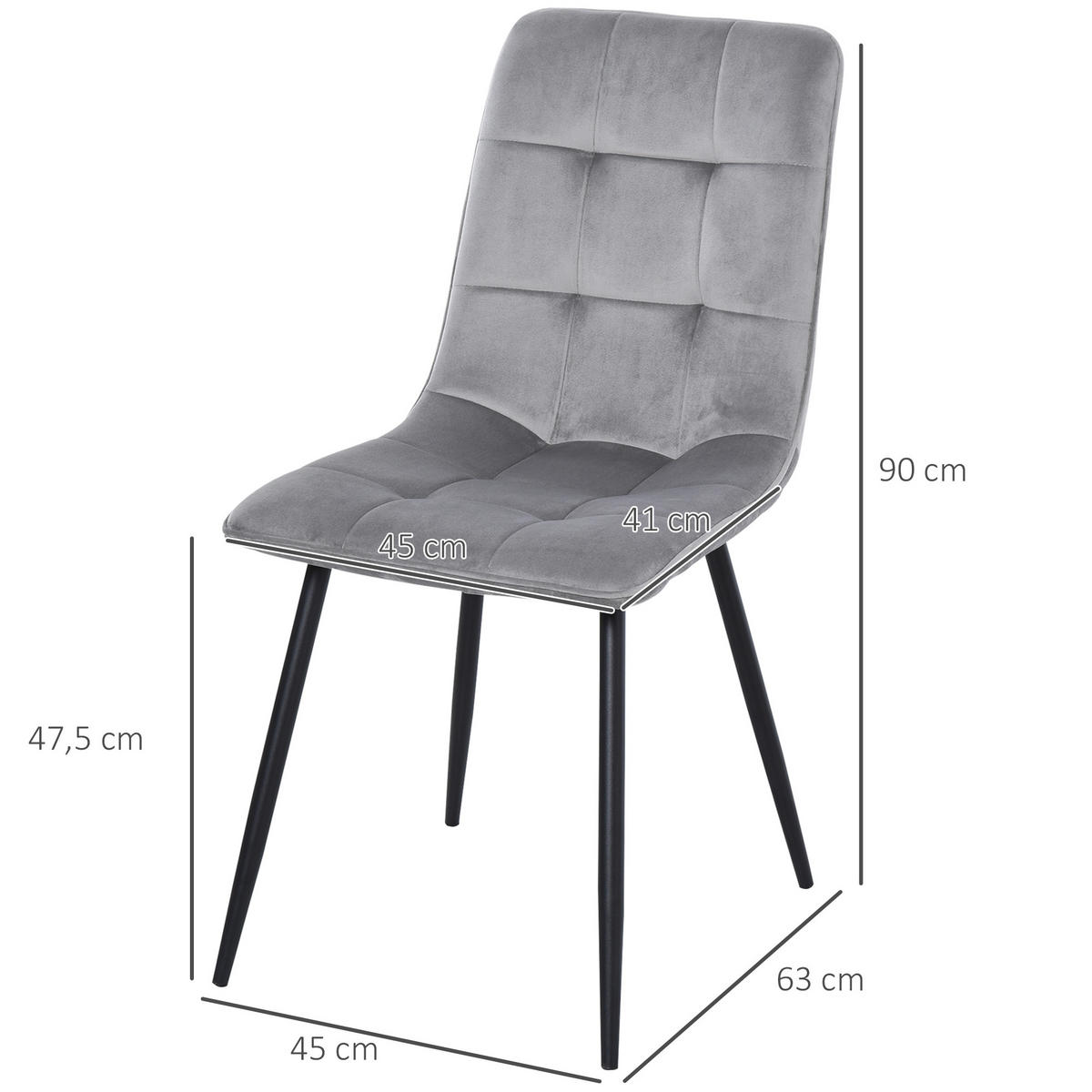 2ER-SET Esszimmerstuhl Polsterstuhl Küchenstuhl Rückenlehne Grau+Schwarz - Grau, Kunststoff (63/90/45cm) - HOMCOM