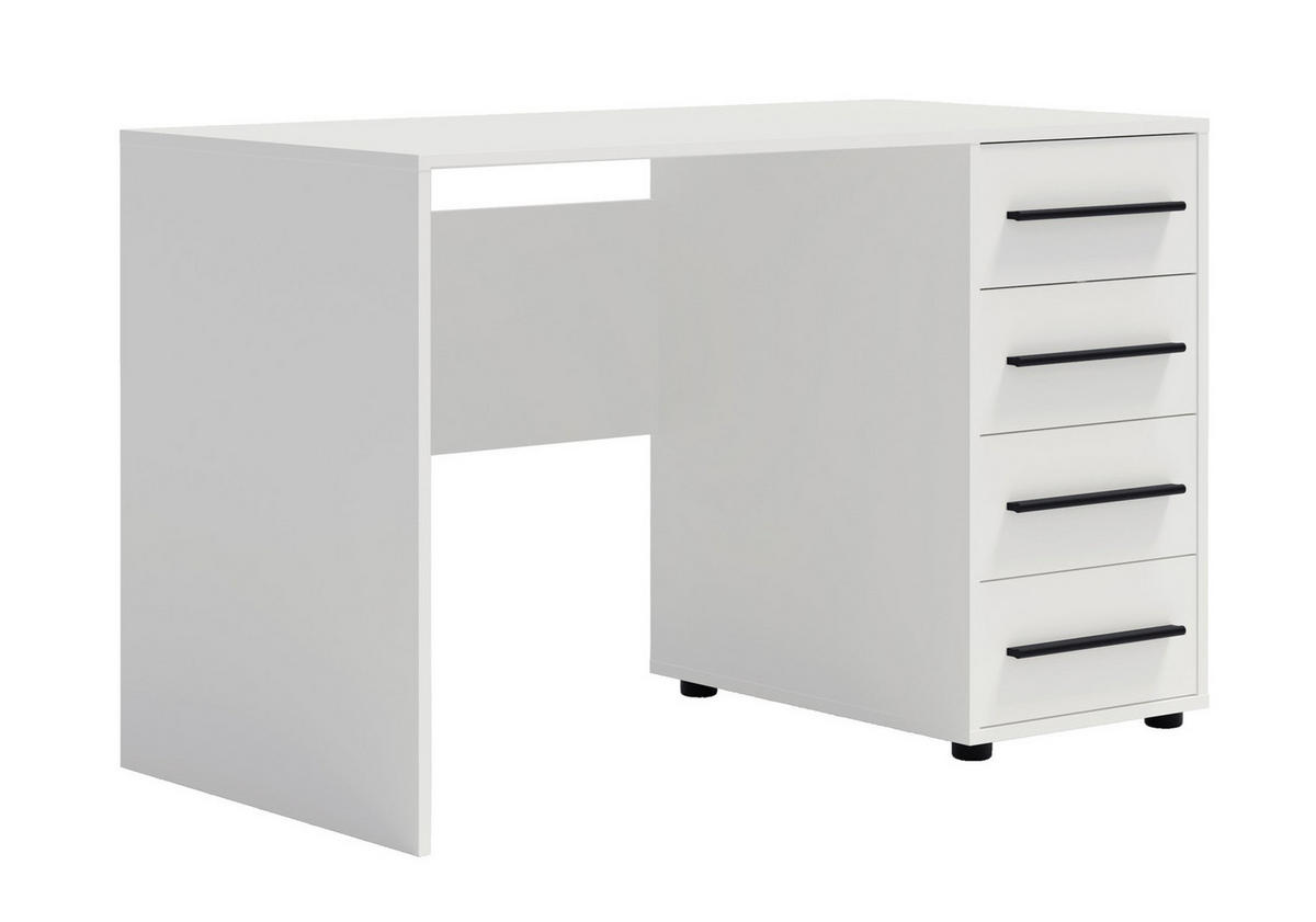 SCHREIBTISCH Modena 120x60 in Weiß mit Schubladen - Schwarz/Weiß, Holzwerkstoff/Kunststoff (60/120/75cm) - Ravio