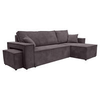 ECKSOFA Mit Schlaffunktion Und Pouf, Cordstoff Poso, Dunkelgrau, Rechts, Best L Mit Pouf - Dunkelgrau, Holz (244/145cm) - Kaiser Möbel