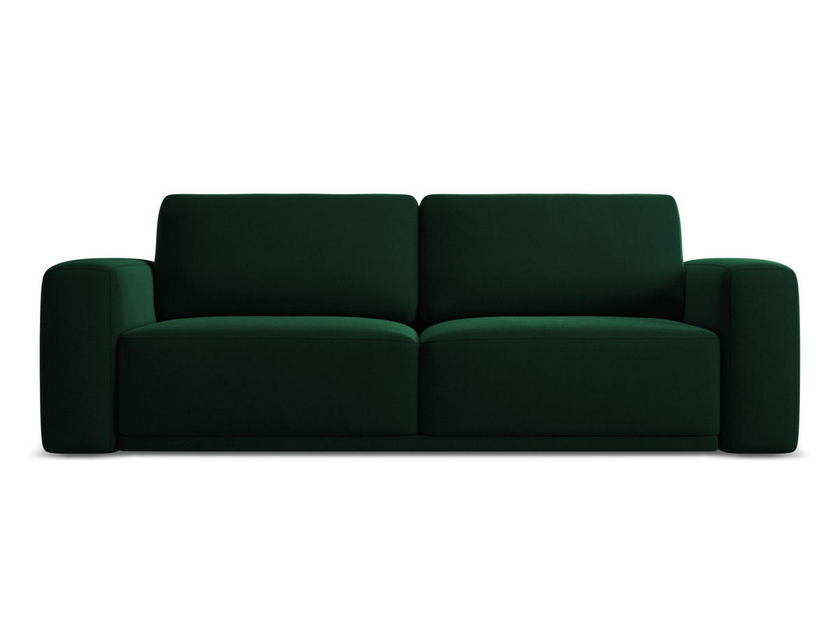 3-SITZER SOFA mit Schlaffunktion Samt Stoff Grün - Dunkelgrün/Schwarz, Kunststoff/Textil (242/91/100cm) - Makamii