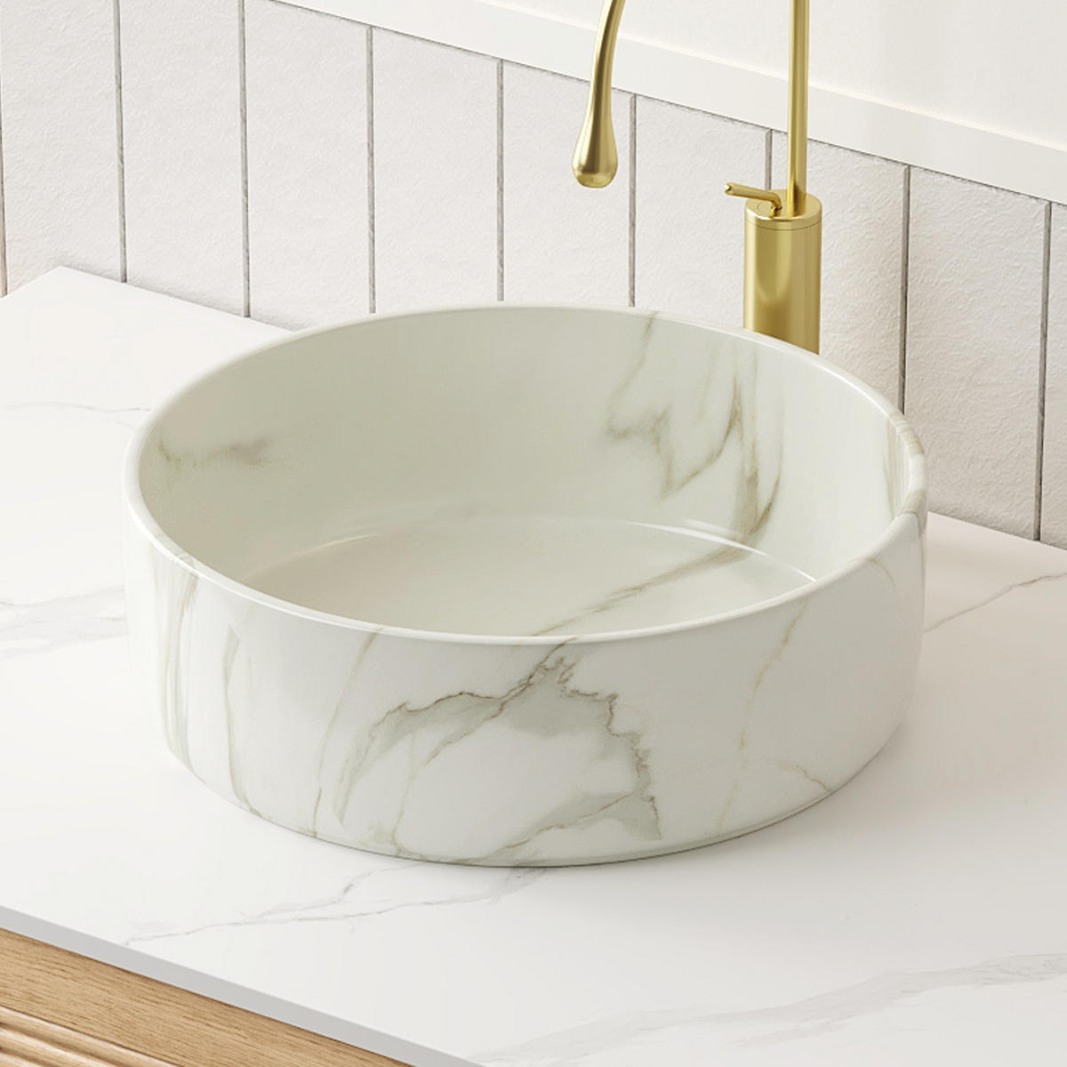 KERAMIKBECKEN 36x36x12 cm in Weiß mit Steinmuster - Weiß, Keramik (36/12/36cm) - Modfu