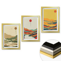 WANDBILDER 3er Set - 20x30 cm Goldrahmen - Farbenfrohe Muster der Japandi-Flussberge - Goldfarben, Kunststoff (20/30cm) - ArtPrintCave