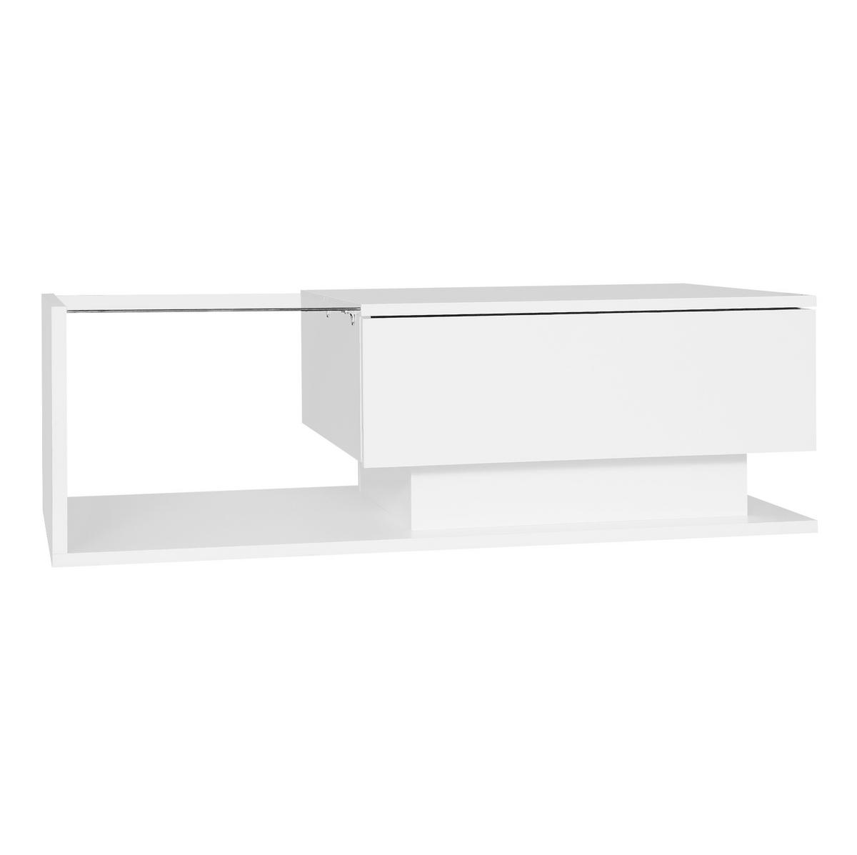 COUCHTISCH 100/50/32 cm in Weiß aus Spanplatte mit Schublade und LED-Beleuchtung - Weiß, Holzwerkstoff (100/50/32cm) - OKMYHOME