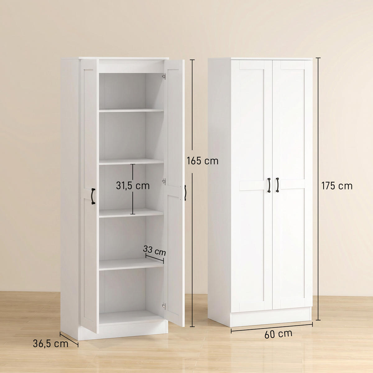 KÖKSSKÅP i spånskiva, vit - Vit, Träbaserade material/Metall (36.5/175/60cm) - HOMCOM