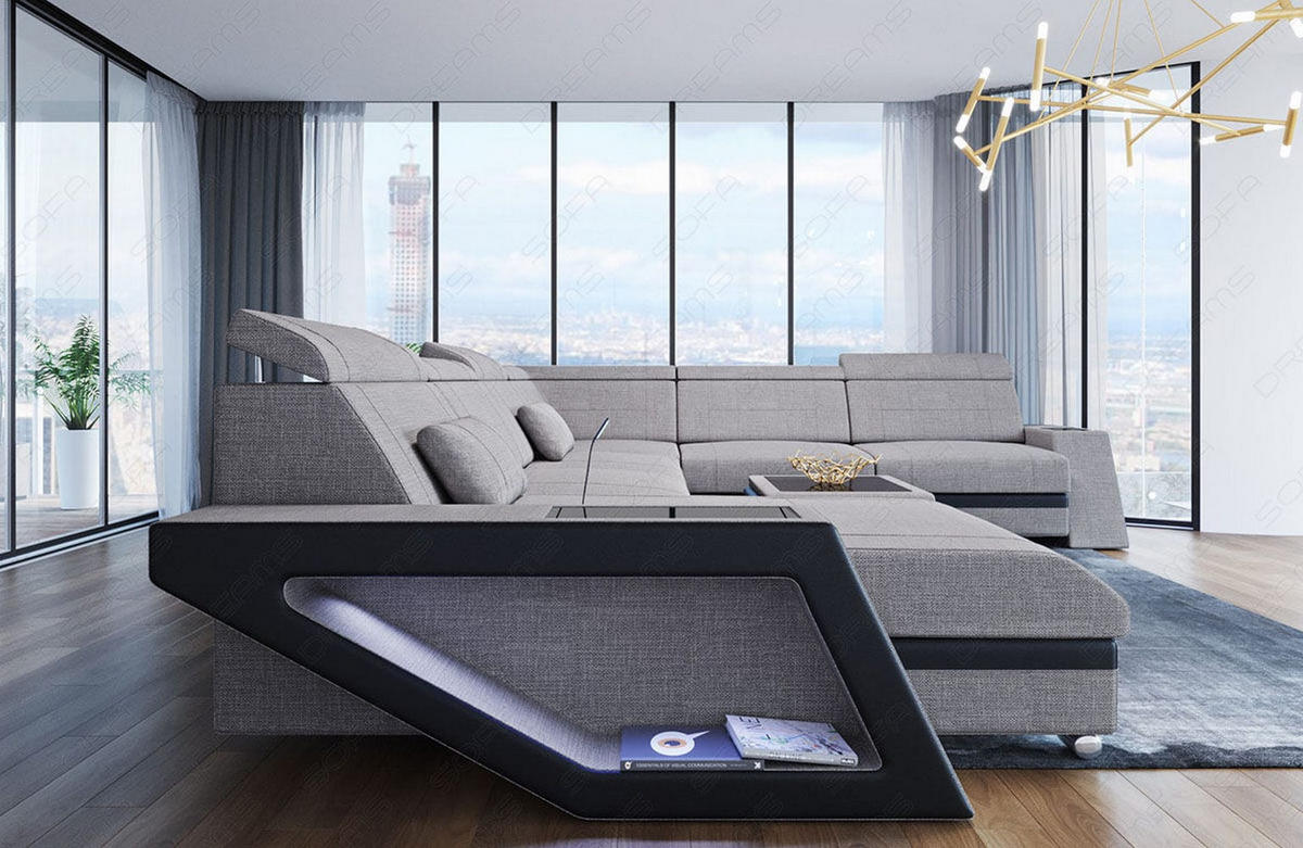 WOHNLANDSCHAFT Catania Macchiato Schwarz Strukturstoff - Braun, Kunststoff (349/89/264cm)