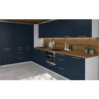 KÜCHENLEERBLOCK Oslo weiß matt / indigo matt 212 / 392 / 207cm 13-teilig mit Teilauszug (Blum Metabox) - Blau/Schwarz, Holzwerkstoff/Metall (212/207/392cm) - Feldmann-Wohnen