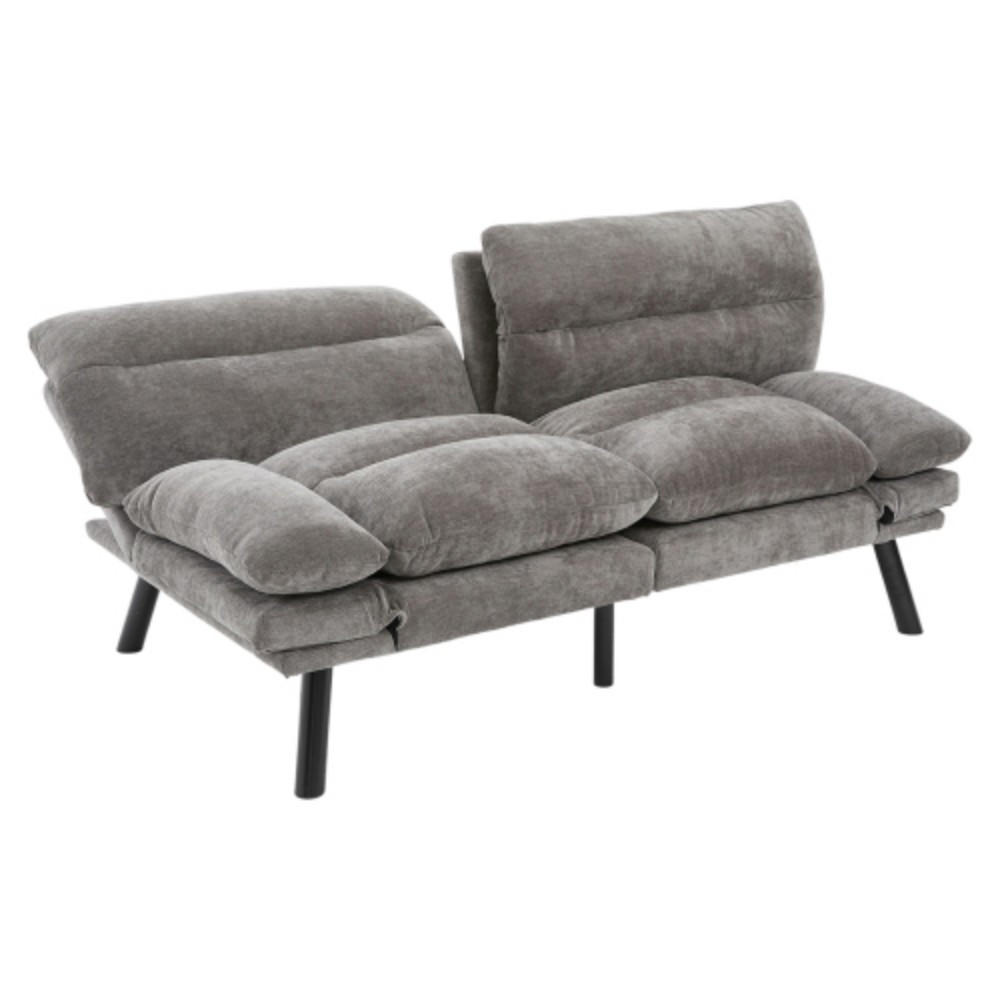 2-SITZER SOFA mit Verstellbare Rückenlehne und Armlehnen, Metallfüße, Dunkelgrau - Dunkelgrau, Textil (90/76/165cm) - KOMHTOM