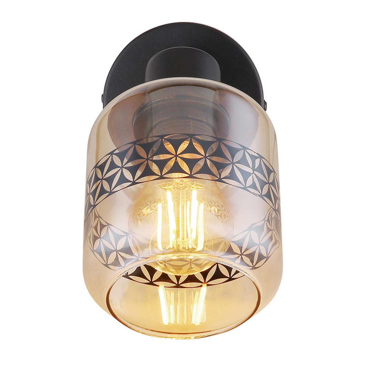 WANDLEUCHTE Metall Glas Bernsteinfarben Schwarz - Orange, Glas (11/19/18cm)