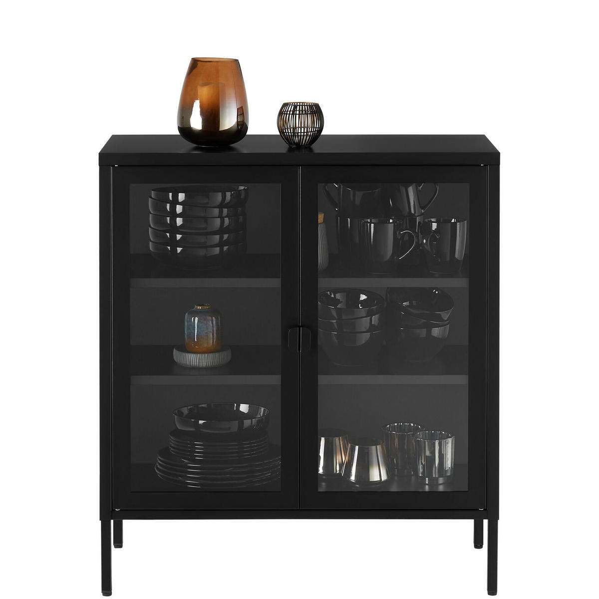 METALLVITRINE Baker, Kippschutz, höhenverstellbare Füße, schwarz - Schwarz, Metall (80/90.5/37cm) - tectake