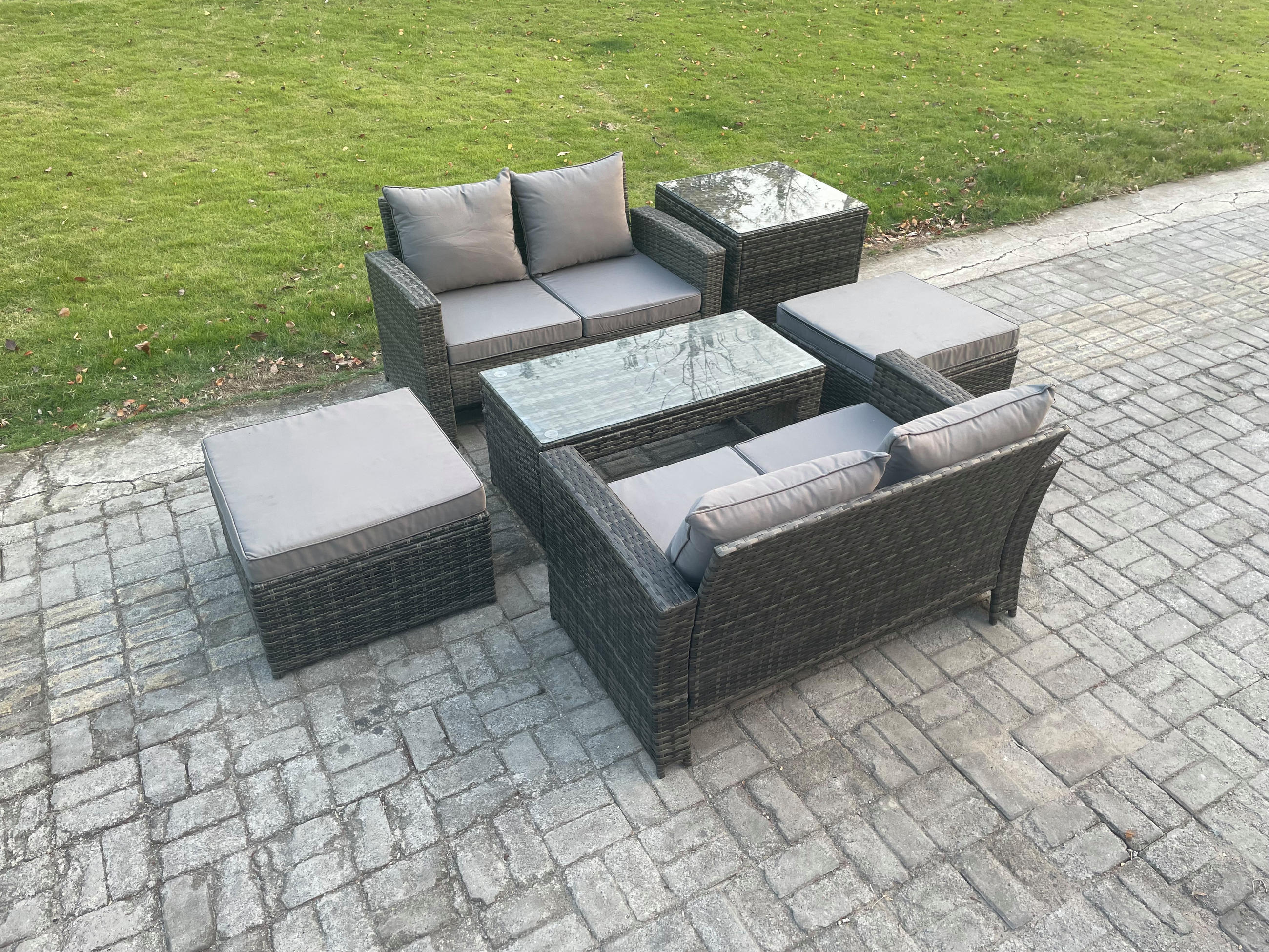 Thumbnail - Fimous Gartenset, Dunkelgrau, Metall, 6-Sitzer, rechteckig, Loungemöbel, Loungemöbel-Sets
