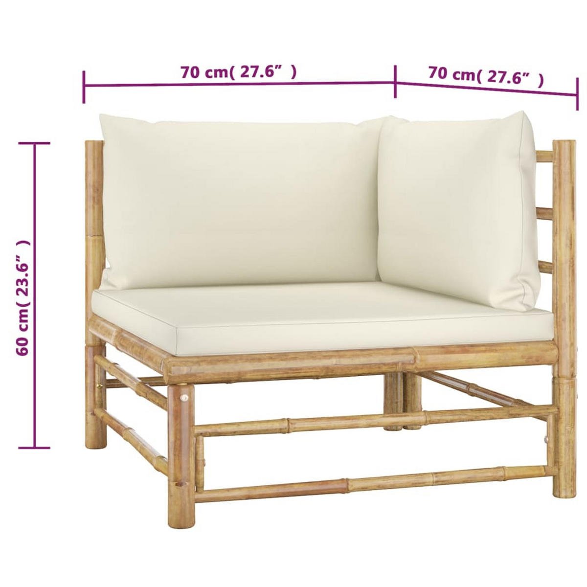 GARTEN-LOUNGE-SET 2-teilig Mit CremeWeißen Kissen Bambus - Creme/Naturfarben, Naturmaterialien/Textil - vidaXL